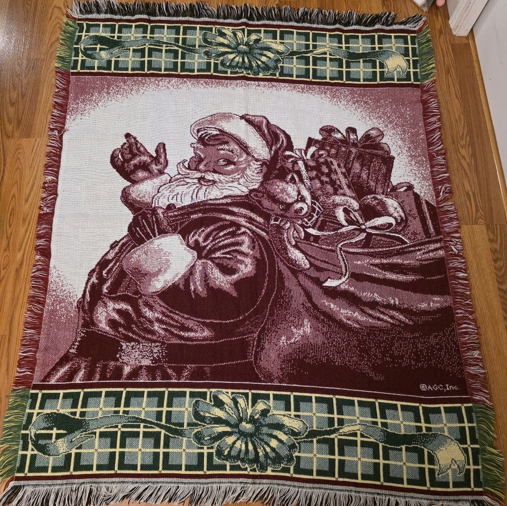 Vintage Christmas Throw Blanket Santa Claus Holiday Tapestry Toys Gifts